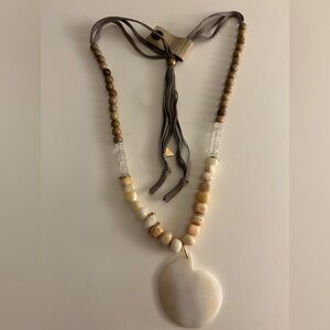 NWT Necklace Serafina/Anthropologie Jasper Quartz Wood Suede Mother of Pearl